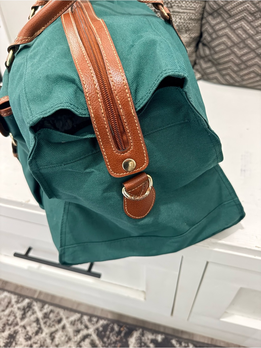 Vintage Polo Ralph Lauren Green Canvas Leather Weekender Duffel Bag - Picture 5 of 12
